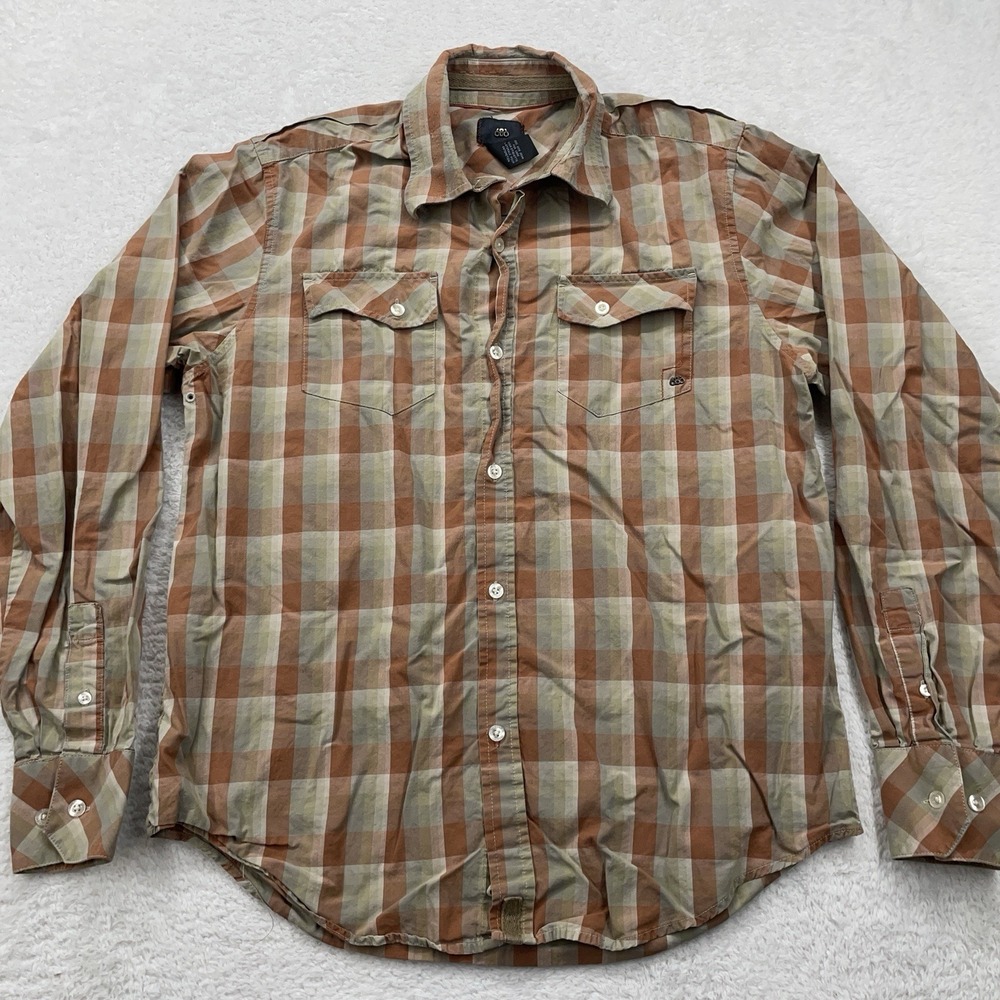 686 Long Sleeve Button‎ Up Shirt Mens M Orange Plaid Performance Pockets